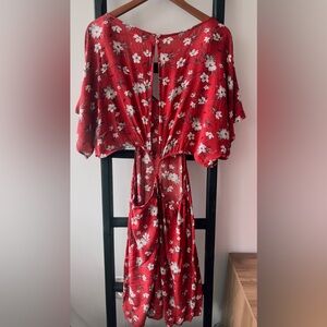 American Eagle Outfitters Red Floral Midi Dress
